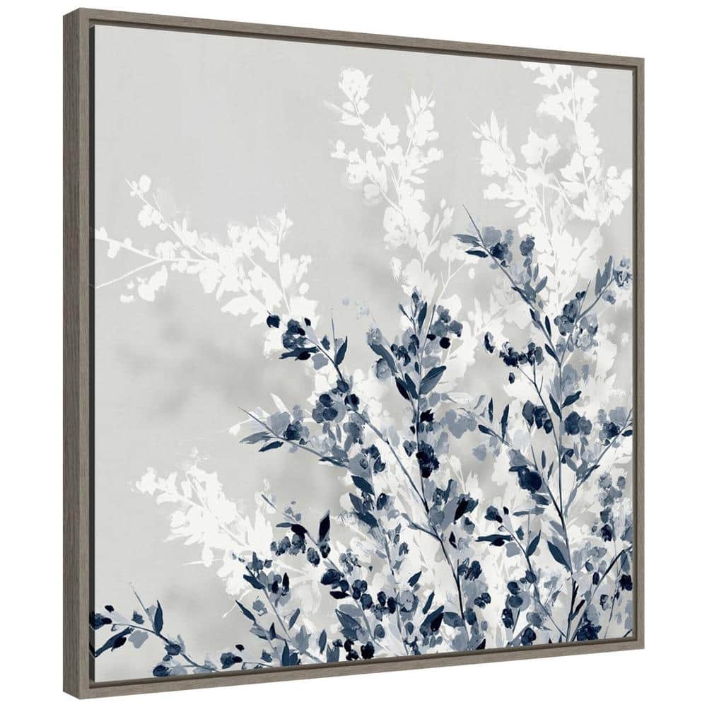 Blue and Gray Botanic-Inspired Framed Canvas Wall Art, 22" x 22"