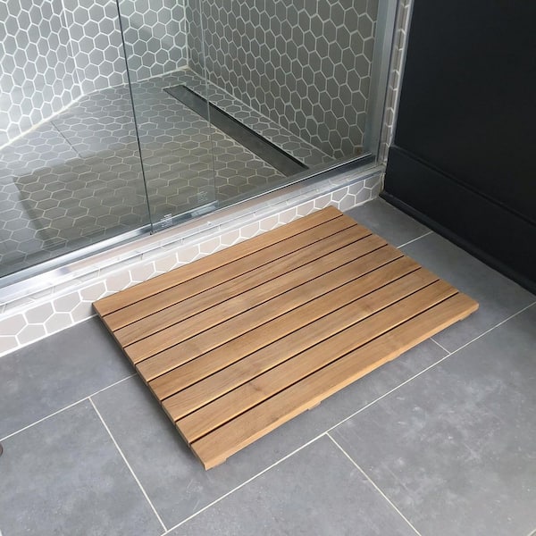18 in. x 25 in. Bathroom Shower Mat in Natural Teak