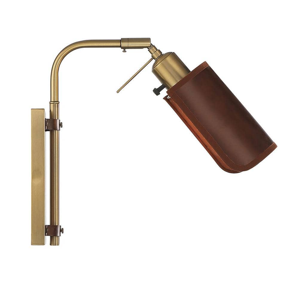 7 in. W x 12 in. H 1-Light Natural Brass Wall Sconce with a Leather Shade and Adjustable Position price history on PriceWatchPro