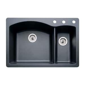 Diamond Dual-Mount Granite 33 in. 3-Hole 70/30 Double Bowl Kitchen Sink in Anthracite