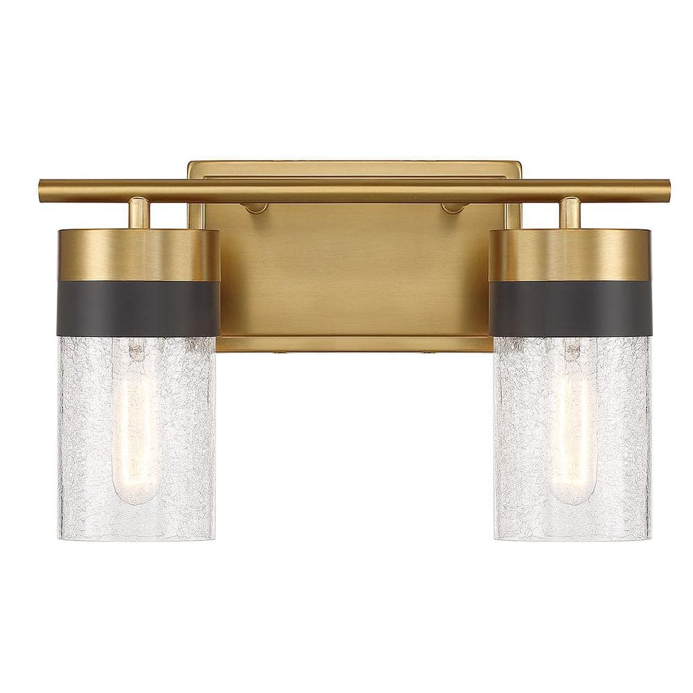 Warm Brass and Crackled Glass 2-Light Vanity Fixture