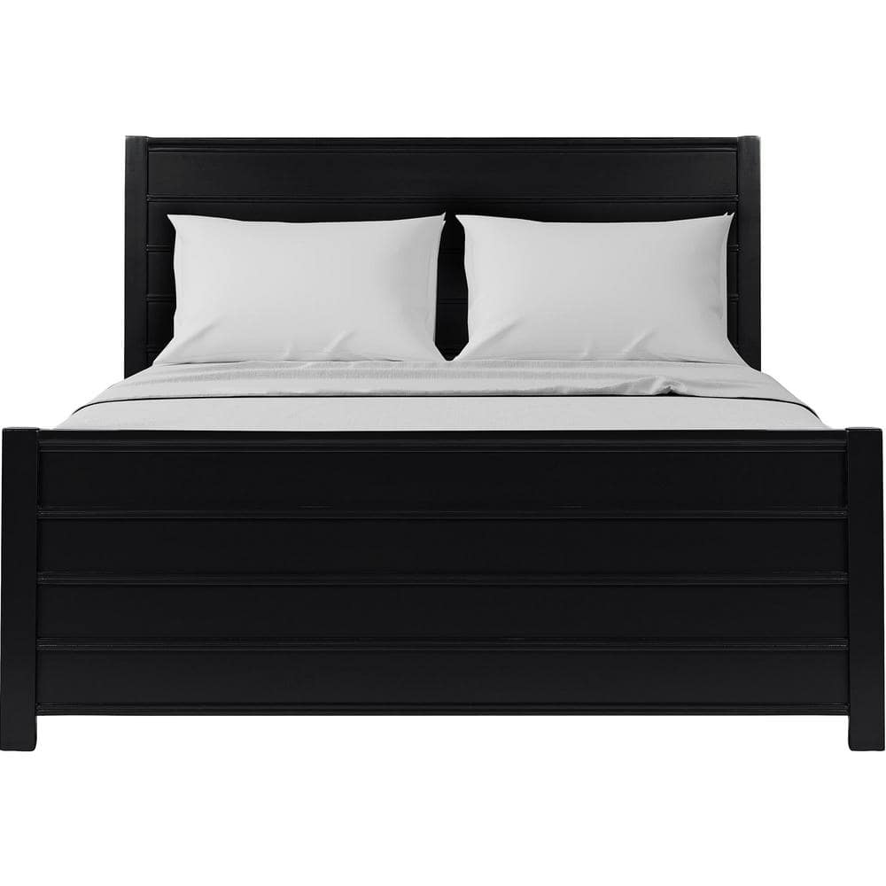 Black Pine Queen Platform Bed with Paneled Headboard