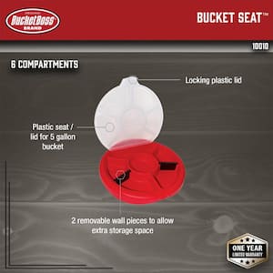 12.25 in. 5 Gal. Bucket Plastic Seat Lid Small Parts Organizer in Red