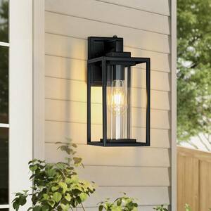 Campo 1-Light 13.4 in. H Matte Black Outdoor Wall Lantern with Clear Glass for Porch and Entryway