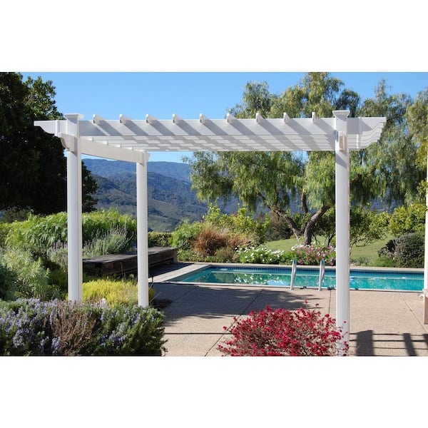 Queensbrook 7 ft. 5 in. x 7 ft. 5 in. White Vinyl Pergola
