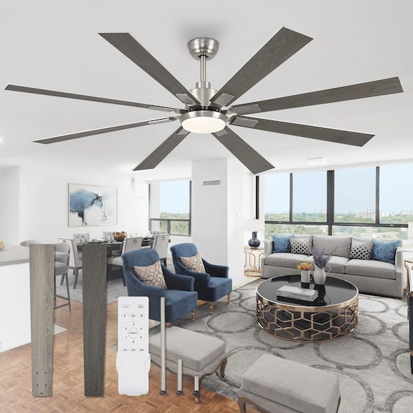 HINNIXY 72 in. Indoor/Outdoor Integrated LED Brushed Nickel Modern Ceiling Fan with Light and Remote Control