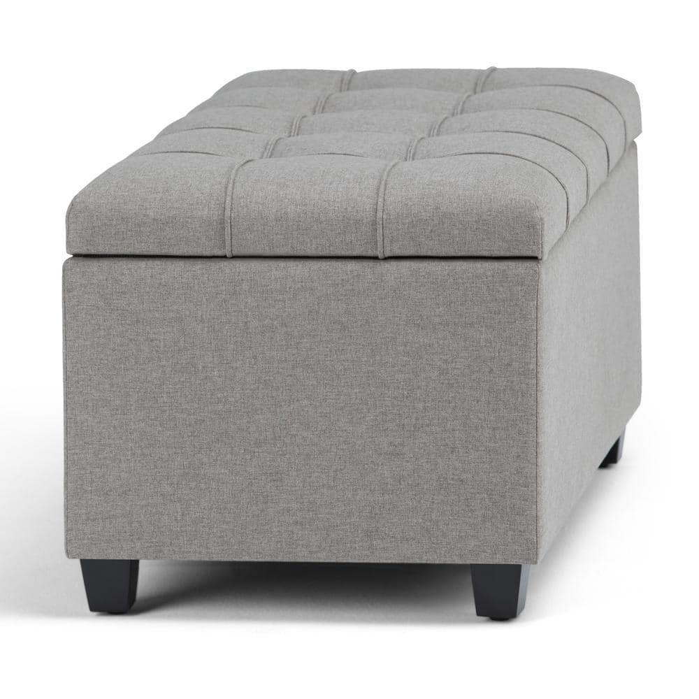 Dove Gray Tufted Rectangular Wood Storage Ottoman Bench