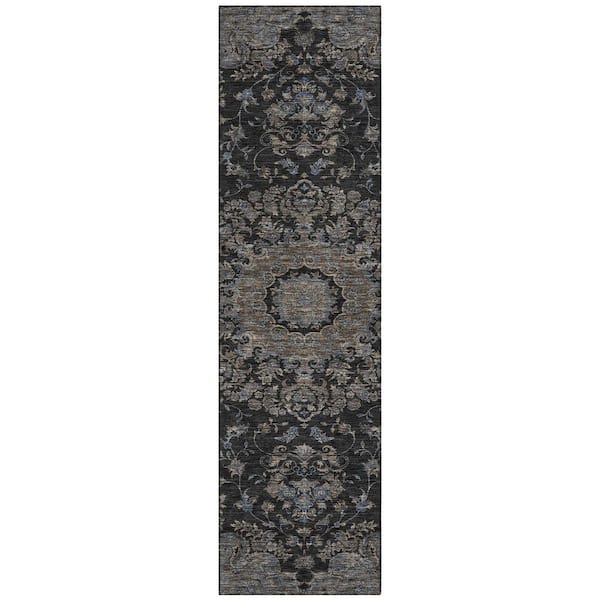 Chantille Machine Washable Indoor/Outdoor Abstract ACN2543 Black 2 ft. x 7 ft. Runner Rug