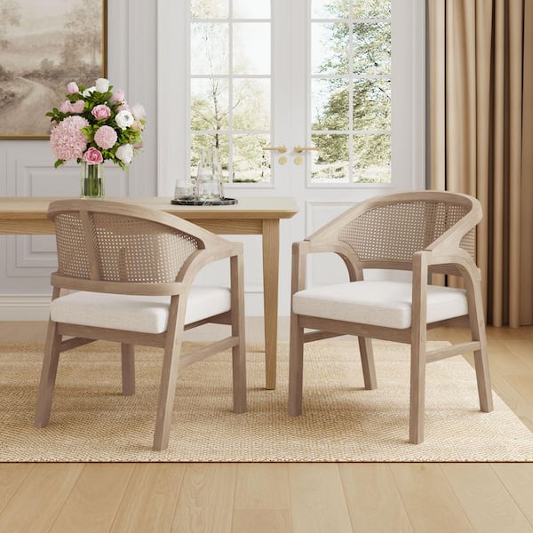 CHRISTOPHER KNIGHT HOME Lucas Light Ash and Beige Polyester Upholstered Dining Chair with Cane Back, Solid Wood Frame, (set of 2)