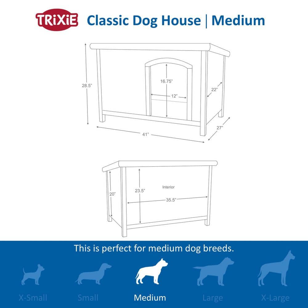 Medium Gray Pine Outdoor Dog House with Hinged Roof