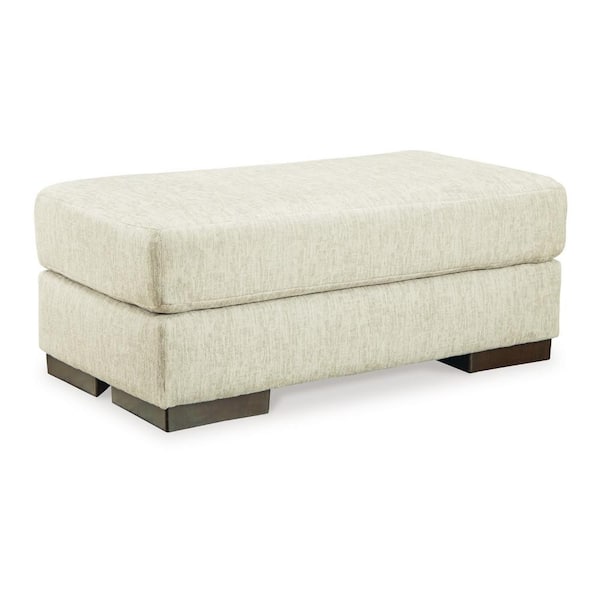 Benjara Beige and Brown Polyester Rectangle Accent Ottoman