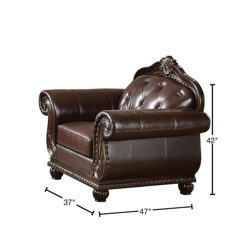 Espresso Vintage Elegance 47" Leather & Wood Accent Chair