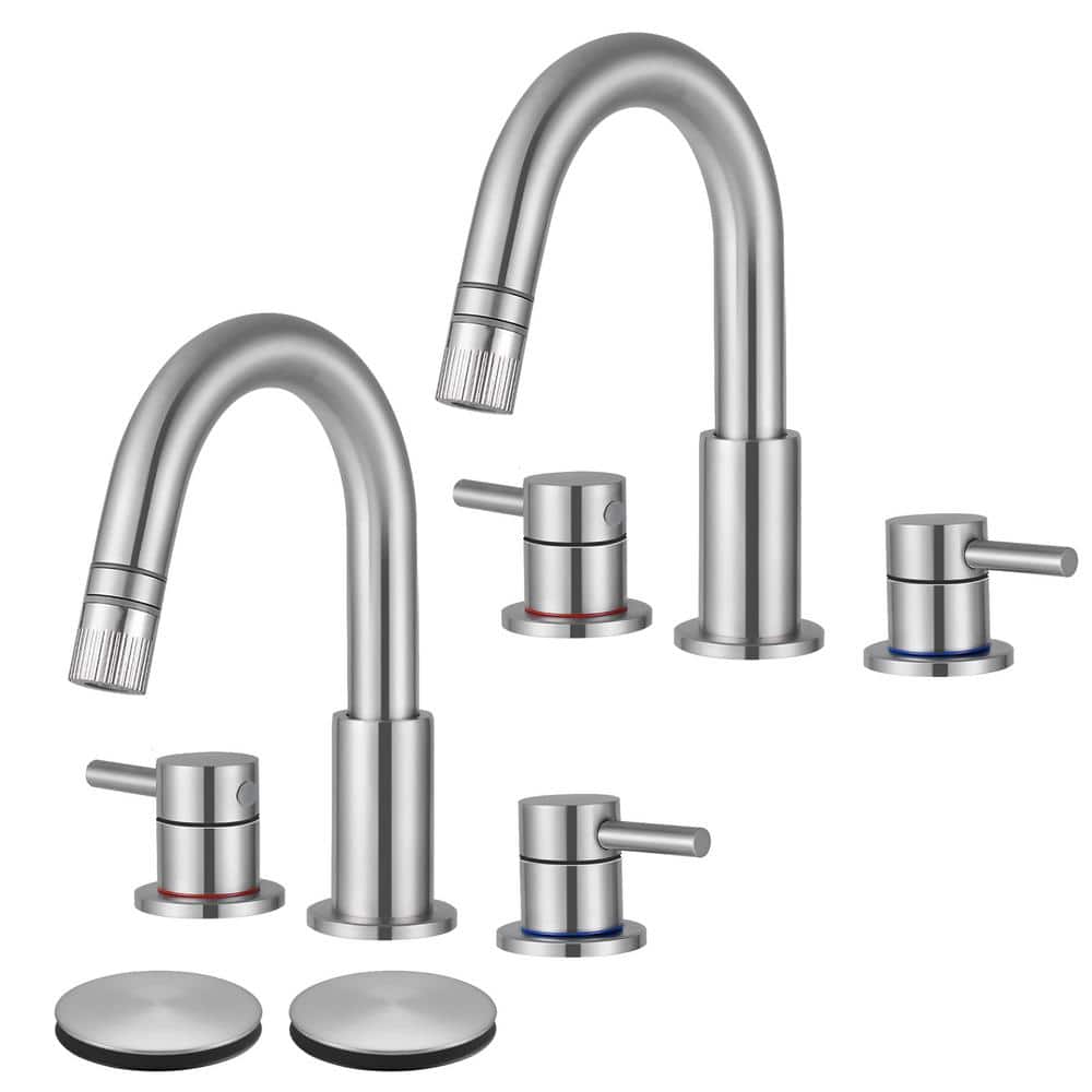 Double Handles 8 in. Widespread Bathroom Sink Faucet with Pull Out Sprayer 