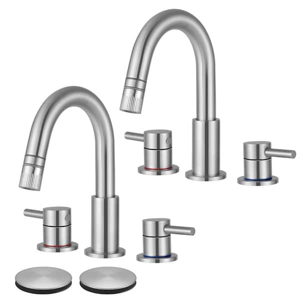 AKLFGN Double Handles 8 in. Widespread Bathroom Sink Faucet with Pull Out Sprayer in Brushed Nickel (2-pack)
