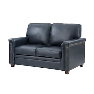 Ema Navy leather 2 Piece Living Room Set with Removable Cushions