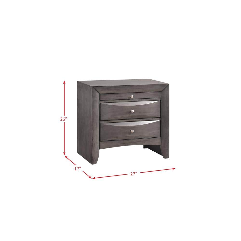 Madison Transitional 2-Drawer Gray Nightstand with Pull-Out Tray