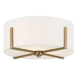 Malen 15.5 in. 2-Light Champagne Bronze Traditional Bedroom Flush Mount Ceiling Light with White Fabric Shade