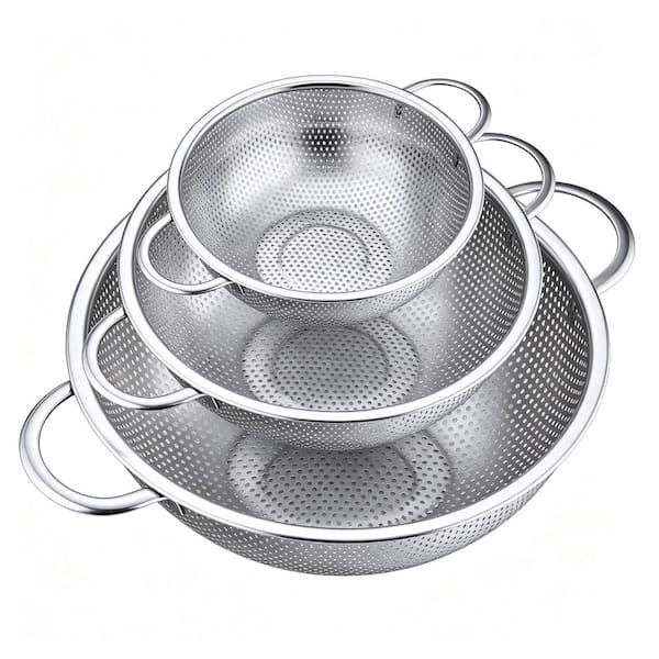 Colander Set of 3, Stainless Steel Micro-Perforated Colanders Strainers for Draining Rinsing Washing for Pasta Fruits