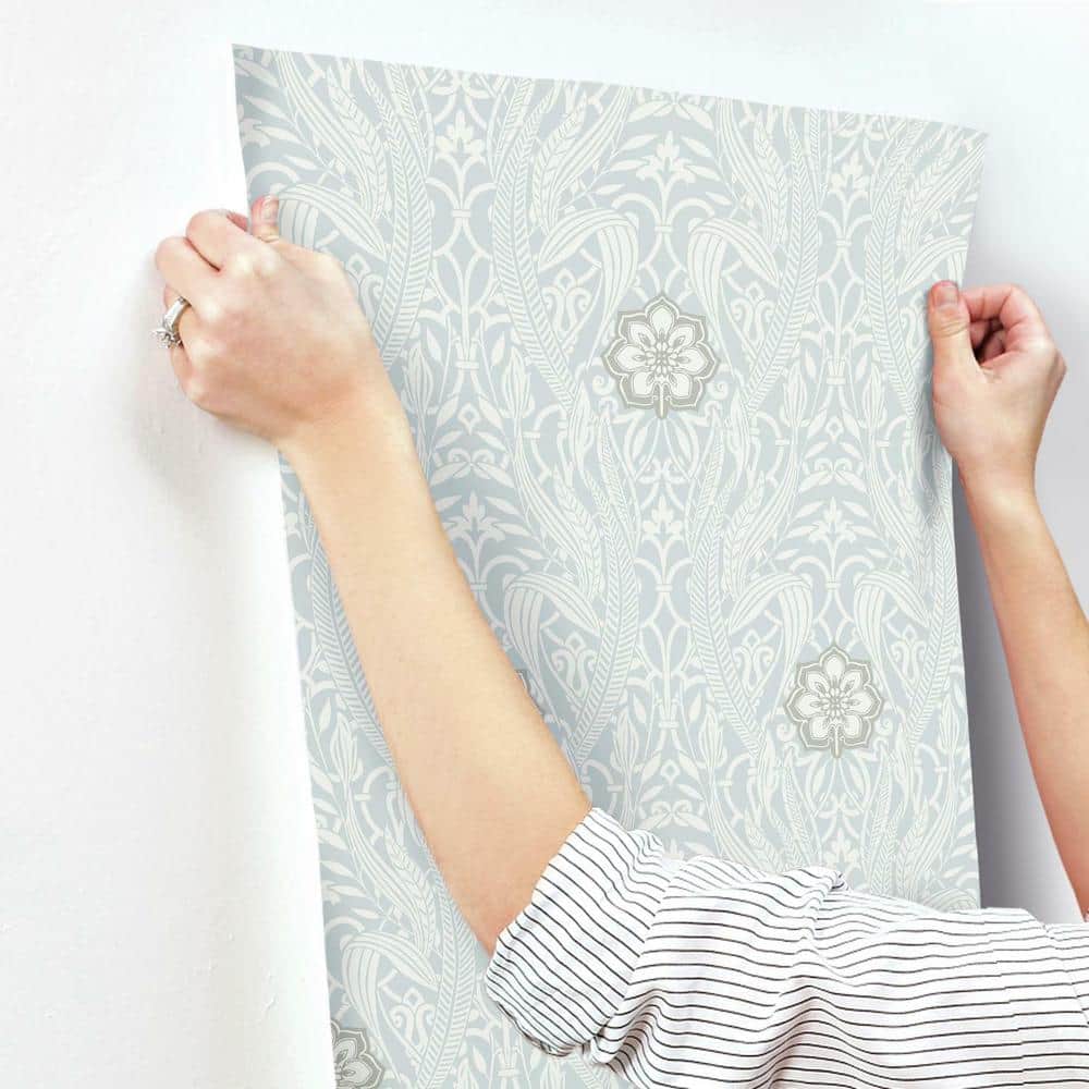 Gatsby Blue Damask Pre-pasted Removable Wallpaper