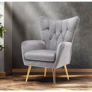 Agne 28.3 in. Wide Tufted Velvet Wingback Chair, Grey