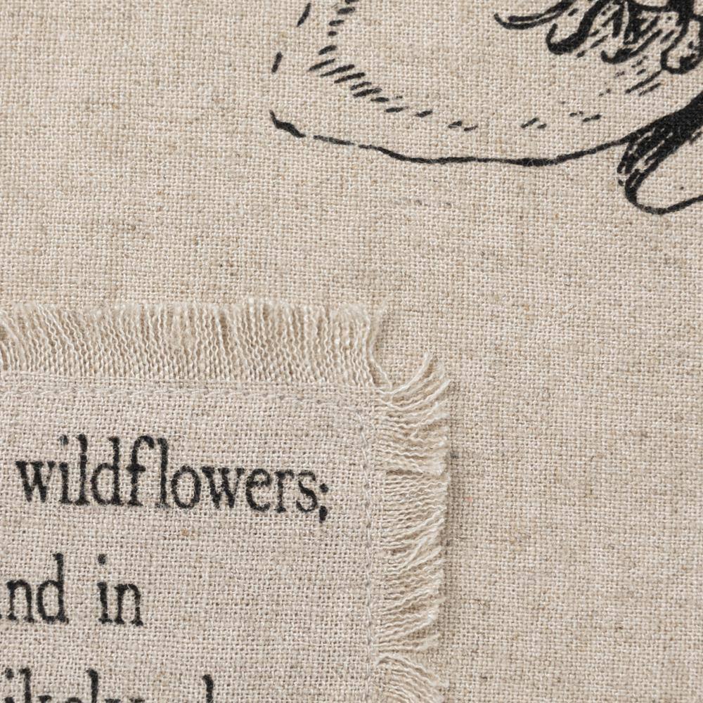 Natural Linen Blend Lumbar Pillow with Floral and Bird Design