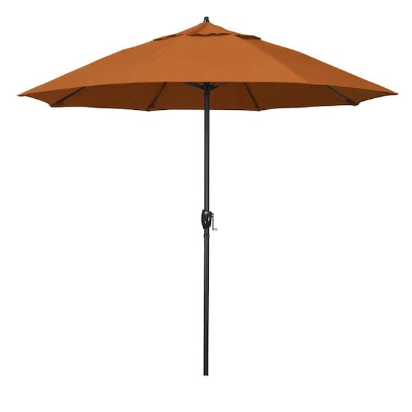 California Umbrella 9 ft. Black Aluminum Market Patio Umbrella Fiberglass Ribs and Auto Tilt in Tuscan Pacifica