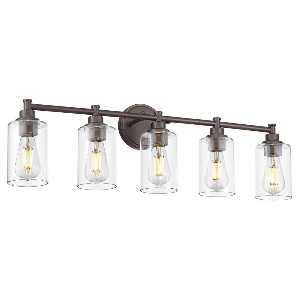 32.3 in. 5-Light Oil-Rubbed Bronze Vanity Light with Clear Glass Shade price history on PriceWatchPro