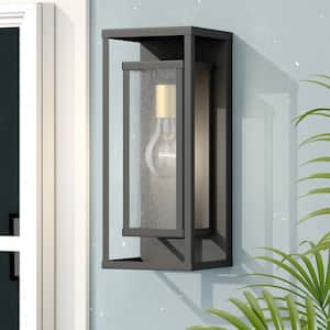 Montpelier 1-Light Black Hardwired 16 in. H Outdoor Sconce Dusk to Dawn Wall Lantern Sconce