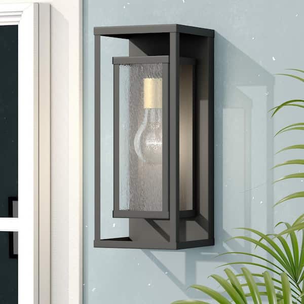 Maxax Montpelier 1-Light Black Hardwired 16 in. H Outdoor Sconce Dusk to Dawn Wall Lantern Sconce