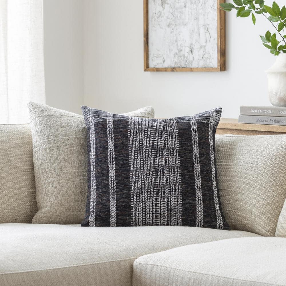 Myrna 18" Black and Beige Cotton Reversible Throw Pillow