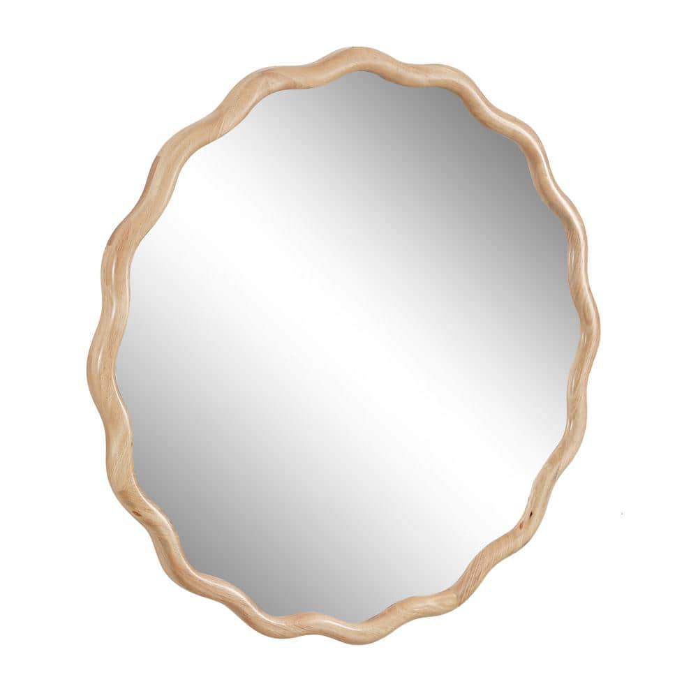 Natural Wood 41.7 in. W x 41.7 in. H Art Deco Round Solid Wood Framed Mirro