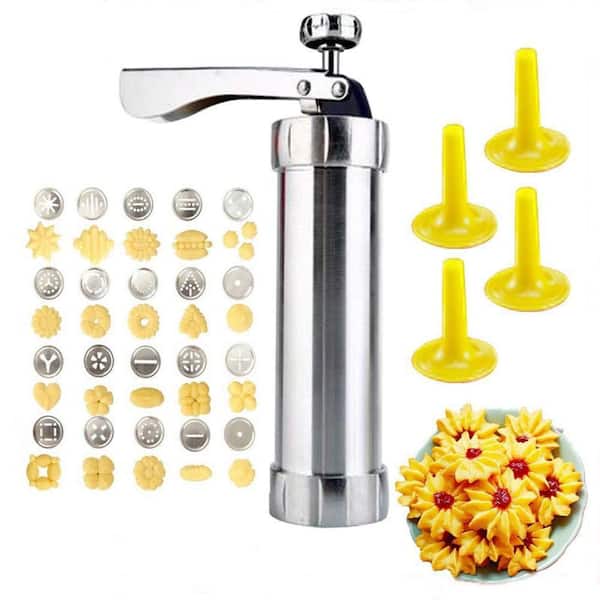 Stainless Steel Cookie Press Gun Kit with 20 Disc and 4 Nozzles, Biscuit Cake Dessert DIY Maker and Decoration