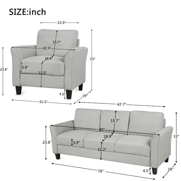 GODEER 80 in. W Flared Arm Linen Straight Living Room Sofa Upholstered  Couch Furniture in Light Gray WF288519LXLAAC - The Home Depot