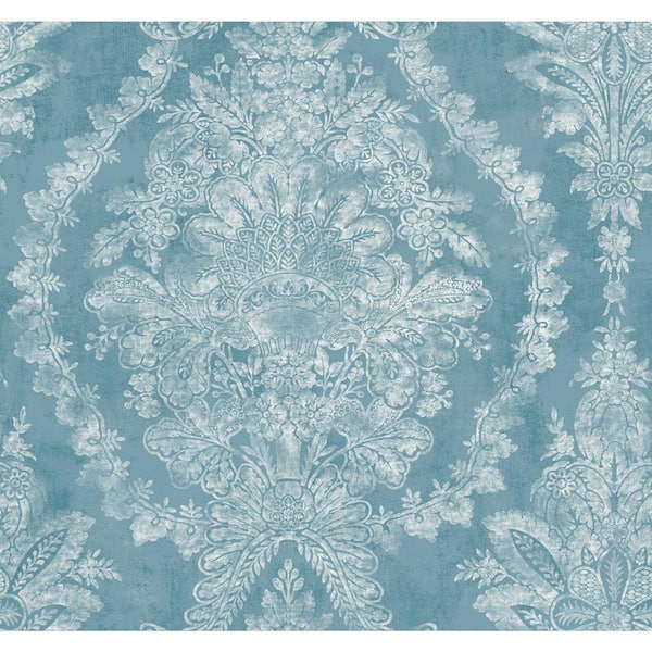 York Wallcoverings Ronald Redding Blue Charleston Damask Unpasted Paper Wallpaper Matte, (27 in. x 27 ft.)