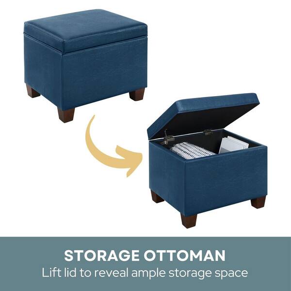 Convenience Concepts Madison Blue Faux Leather Storage Ottoman R9