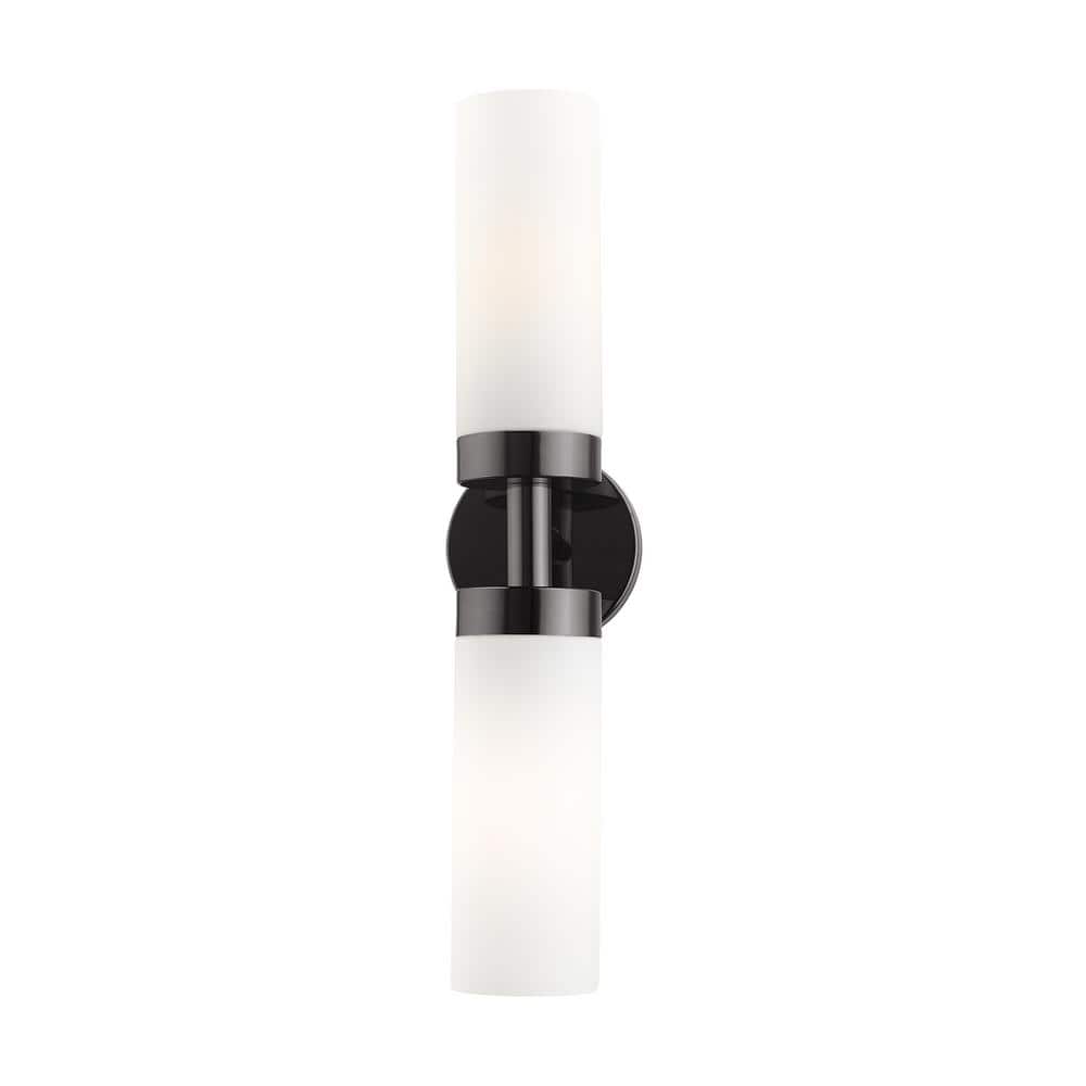 Black Chrome Dual-Light Outdoor Sconce with Satin Opal White Glass