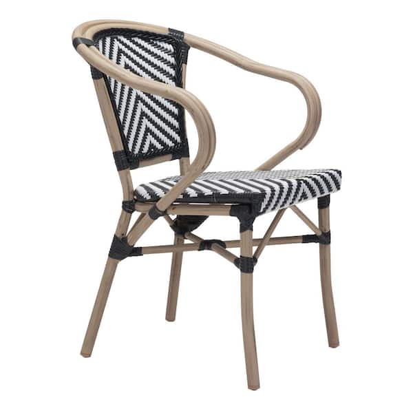 ZUO Paris Metal Outdoor Patio Dining Chair in Black and White (Pack of 2)
