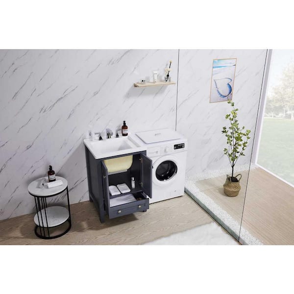 Stufurhome Delia 30 Grey Freestanding Laundry Utility Acrylic