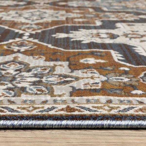 2' X 3' Blue And Ivory Medallion Distressed Area Rug With Fringe