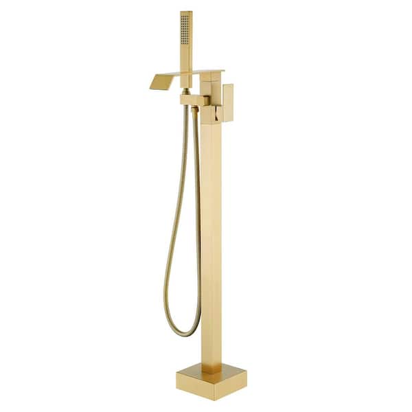 Ami Single-Handle Freestanding Tub Faucet with Hand Shower in Brushed Gold