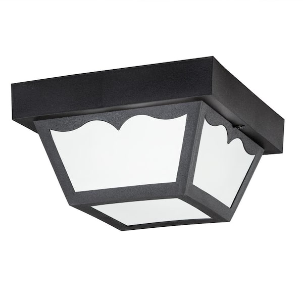 KICHLER Independence 8.5 in. 1-Light Black Outdoor Porch Ceiling Flush Mount Light with Frosted Glass (1-Pack)