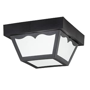 Independence 8.5 in. 1-Light Black Outdoor Porch Ceiling Flush Mount Light with Frosted Glass (1-Pack)