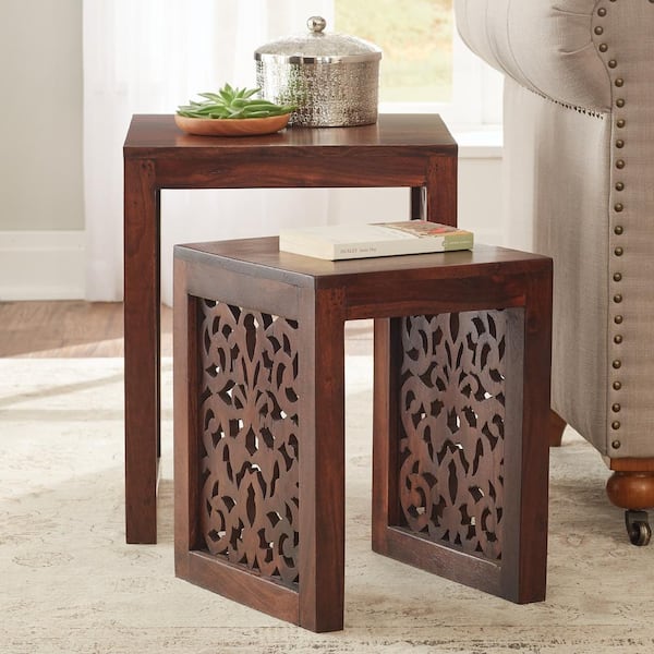 Home Decorators Collection Maharaja Walnut Brown 2-Piece Nesting End Table