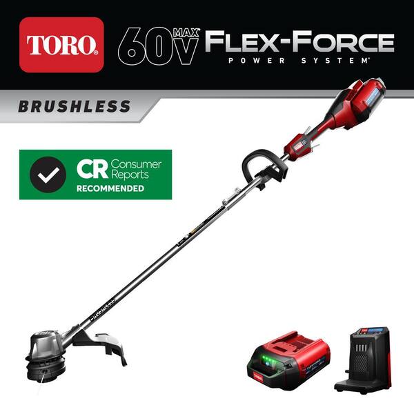Toro 60V Max Lithium-Ion Brushless Cordless 14 in./16 in. String Trimmer - 2.5 Ah Battery and Charger Included