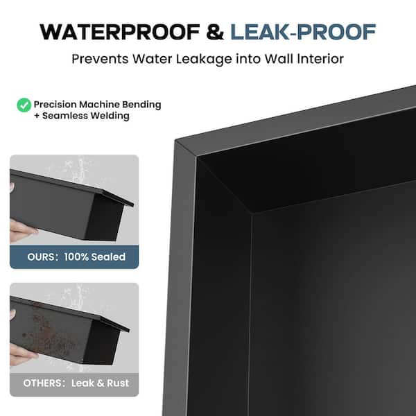12 in. W x 24 in. H x 4 in. D Waterproof Recessed Shower Niche with Double Shelves in Matte Black, No Tile Needed