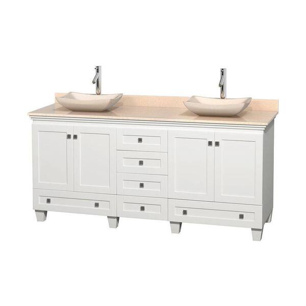 Wyndham Collection Acclaim 72 in. W Double Vanity in White with Marble Vanity Top in Ivory and Ivory Sinks
