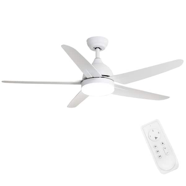 52 in. Integrated LED Indoor White Windmill Ceiling Fan with AC Motor, Remote Control and Mounting Type is Downrod Mount