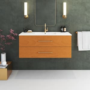 Napa 48 in. W x 18 in. D Single Sink Bathroom Vanity Wall Mounted In Pacific Maple with Ceramic Integrated Countertop