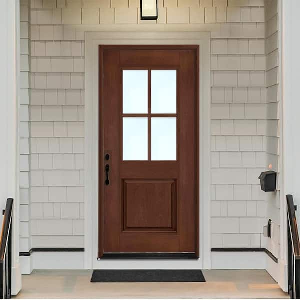 Regency 32 in. x 80 in. 1/2-4 Lite Clear Glass LHOS Chestnut Stain Fiberglass Prehung Front Door