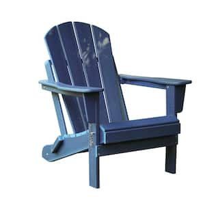 Navy Blue HDPE Outdoor All-weather Folding Adirondack Chair for Outside, Deck, Garden, Backyards and Balcony